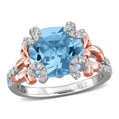 Mimi & Max 6 1/10ct Tgw Sky Blue And White Topaz Cocktail Ring In Two-tone Sterling Silver