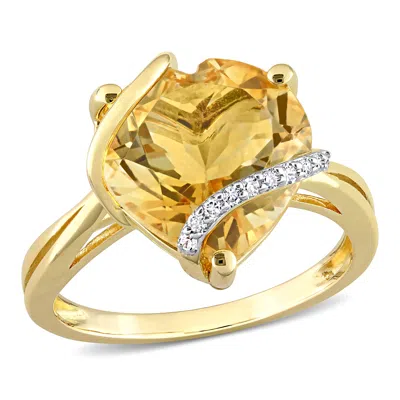 Mimi & Max 6 1/2ct Tgw Citrine And Diamond Accent Heart Wrapped Ring In Yellow Silver