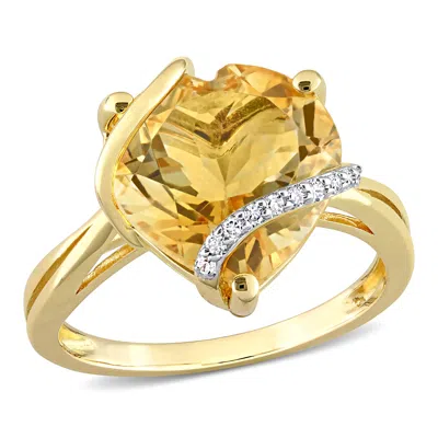 Mimi & Max 6 1/2ct Tgw Citrine And Diamond Accent Heart Wrapped Ring In Yellow Silver In Gold