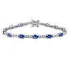 Mimi & Max 6 3/4ct Tgw Created Blue And White Sapphire Station Bracelet In Sterling Silver In Blue