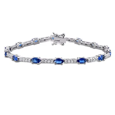 Mimi & Max 6 3/4ct Tgw Created Blue And White Sapphire Station Bracelet In Sterling Silver