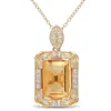 MIMI & MAX 6 3/4CT TGW EMERALD CUT CITRINE-WHITE TOPAZ AND DIAMOND HALO NECKLACE IN YELLOW SILVER