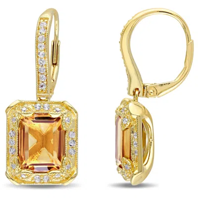 Mimi & Max 6 3/5ct Tgw Citrine-white Topaz And 1/10ct Tdw Diamond Leverback Earrings In Yellow Silver