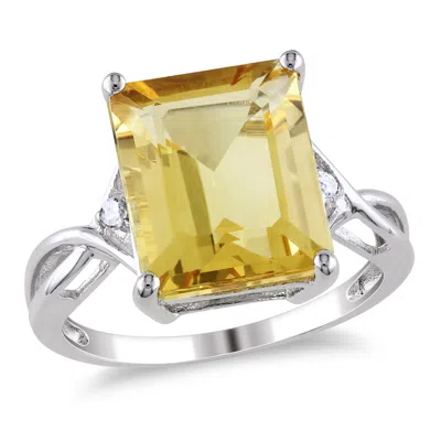 Mimi & Max 6 5/8 Ct Tgw Emerald Cut Citrine And White Topaz Ring In Sterling Silver