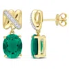Mimi & Max 6 5/8ct Tgw Created Emerald 1/10ct Tdw Diamond Crossover Earrings 14k Yellow Gold In Multi