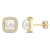 MIMI & MAX 6-6.5MM CULTURED FRESHWATER PEARL AND 3/8CT TGW CREATED WHITE SAPPHIRE HALO EARRINGS IN 10K YELLOW G