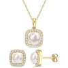 Mimi & Max 6-7.5mm Cultured Freshwater Pearl And 3/5ct Tgw Created White Sapphire Necklace And Earrings Set In 