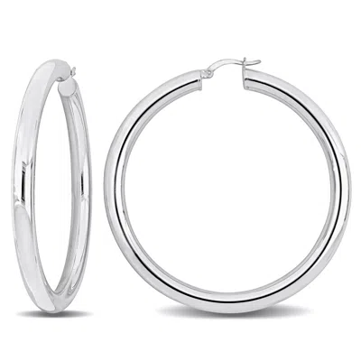 Mimi & Max 60x5mm Hoop Earrings In Sterling Silver In White
