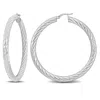 Mimi & Max 60x5mm Twist Hoop Earrings In Sterling Silver In White