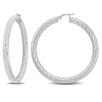 Mimi & Max 60x5mm Twist Hoop Earrings In Sterling Silver In White