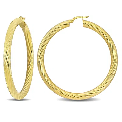 Mimi & Max 60x5mm Twist Hoop Earrings In Yellow Plated Silver