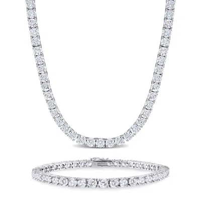 Mimi & Max 65 1/8ct Tgw Cubic Zirconia Tennis Bracelet And Necklace Set Sterling Silver In White
