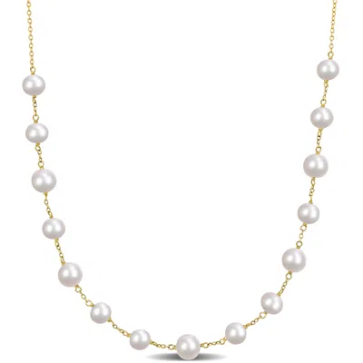 Mimi & Max 6.5-8.5mm Cultured Freshwater Pearl Tin Cup Necklace In Silver In White