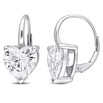 Mimi & Max 4ct Dew Heart Shaped Created Moissanite Leverback Earrings 14k White Gold In Metallic