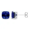 Mimi & Max 6ct Tgw 8mm Cushion Created Blue Sapphire Stud Earrings In Sterling Silver In Blue