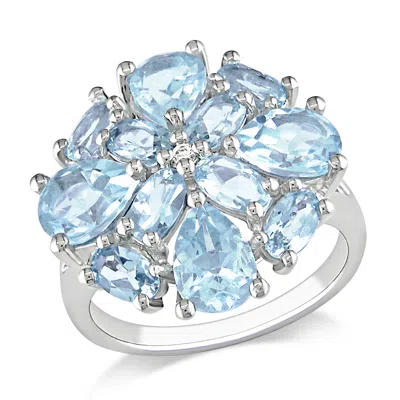 Mimi & Max 6ct Tgw Blue And White Topaz Floral Cluster Cocktail Ring Sterling Silver