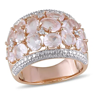 Mimi & Max 6ct Tgw Rose Quartz And Diamond Accent Floral Ring In Rose Silver In Multi