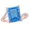 Mimi & Max 6ct Tgw Swiss-blue Topaz 1/4ct Tw Diamond Cocktail Ring 14k Rose Gold In Blue