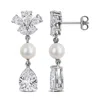 Mimi & Max 6mm Cultured Freshwater Pearl 8 7/8ct Tgw Created White Sapphire Earrings Sterling Silver In Metallic