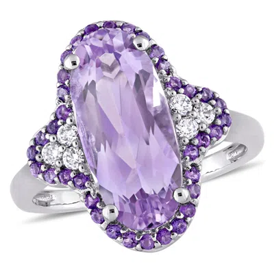 Mimi & Max 7 1/2ct Tgw Rose De France Amethyst 1/8ct Tw Diamond Cocktail Ring 14k White Gold In Purple