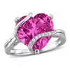 Mimi & Max 7 1/4ct Tgw Created Pink Sapphire And Diamond Accent Heart Ring Sterling Silver In Pink