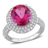 Mimi & Max 7 1/7ct Tgw Pink Topaz And Created White Sapphire Double Halo Cocktail Ring In Sterling Silver In Pink