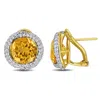 Mimi & Max 7 3/5ct Tgw Citrine And White Topaz Halo Earrings With Omega Closures In Sterling Silver In Gold