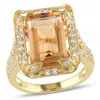 Mimi & Max 7 3/5ct Tgw Emerald Cut Citrine, White Topaz And Diamond Halo Leaf Ring Yellow Sterling Silver In Silver