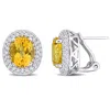 Mimi & Max 7 4/5ct Tgw Oval-cut Citrine And White Topaz Double Halo Leverback Earrings In Sterling Silver In Gold
