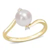 Mimi & Max 7-7.5 Mm Cultured Freshwater Pearl Diamond Accent Bypass Ring 10k Yellow Gold In Gold