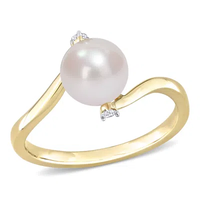 Mimi & Max 7-7.5 Mm Cultured Freshwater Pearl Diamond Accent Bypass Ring 10k Yellow Gold