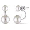 Mimi & Max 7-7.5mm And 10-10.5mm White Cultured Freshwater Pearl Earrings With Jackets In Sterling Silver In White