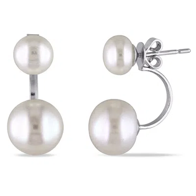 Mimi & Max 7-7.5mm And 10-10.5mm White Cultured Freshwater Pearl Earrings With Jackets In Sterling Silver