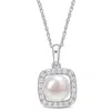 Mimi & Max 7-7.5mm Cultured Freshwater Pearl And 1/5ct Tgw Created White Sapphire Halo Necklace In 10k White Go