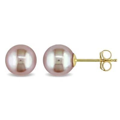 Mimi & Max 7-7.5mm Pink Cultured Freshwater Pearl Stud Earrings In 14k Yellow Gold In Silver