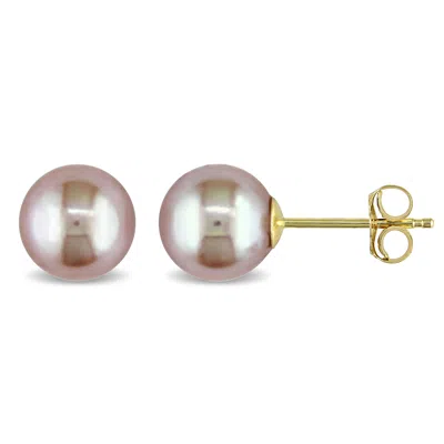 Mimi & Max 7-7.5mm Pink Cultured Freshwater Pearl Stud Earrings In 14k Yellow Gold