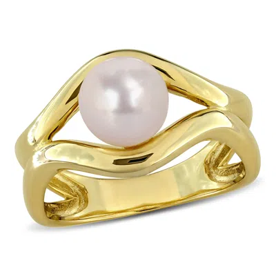 Mimi & Max 7-7.5mm White Freshwater Cultured Pearl Fashion Ring Yellow Silver In Gold