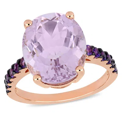 Mimi & Max 7 7/8ct Tgw Oval-cut Amethyst & Rose De France Ring In Rose Silver In Pink