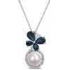 Mimi & Max 7.5-8 Mm Cultured Freshwater Pearl And Sapphire White Sapphire And 1/8 Ct Tw Diamond Butterfly Drop In White