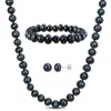 Mimi & Max 7.5-8mm Cultured Freshwater Black Pearl Necklace Bracelet And Earrings Set In Black