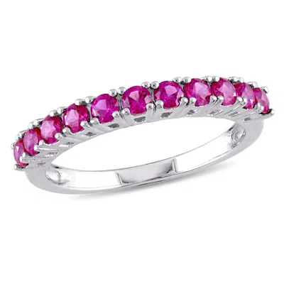 Mimi & Max 7/8ct Tgw Created Ruby Semi-eternity Ring Sterling Silver In Pink