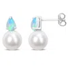 Mimi & Max 7/8ct Tgw Ethiopian Opal And 8.5-9mm Cultured Freshwater Pearl Earrings Silver