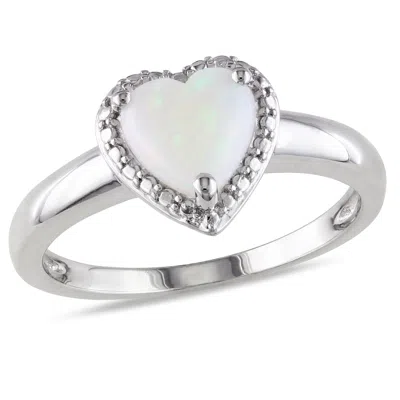 Mimi & Max 7/8ct Tgw Opal Heart Halo Ring Sterling Silver