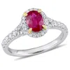 Mimi & Max 7/8ct Tgw Ruby 1/2ct Tw Diamond Halo Ring 14k White And Yellow Gold In Red