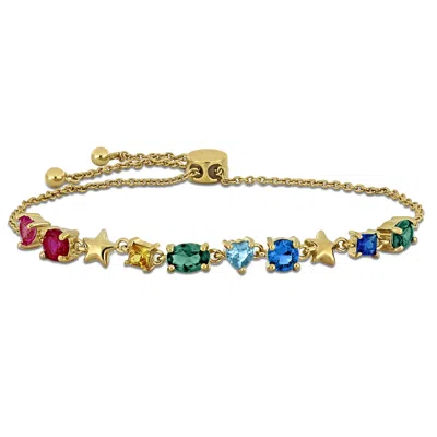 Mimi & Max 7ct Tgw Multi-shapred Created Pink Sapphire Bracelet In Yellow Silver-7.5 In + 1 Ext