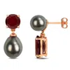 Mimi & Max 8-10.5mm Cultured Tahitian Pearl 6 4/5ct Tgw Garnet Mismatched Drop Earrings Rose Silver In Gold
