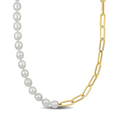 Mimi & Max 8-10mm Natural Shape South Sea Pearl And 6.3mm Oval Link Chain Necklace In 14k Yellow Gold In Multi