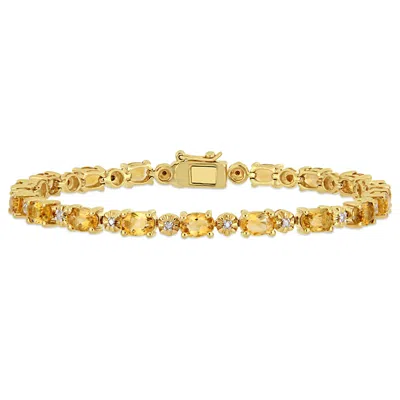 Mimi & Max 8 1/10ct Tgw Oval-cut Citrine And Diamond Accent Tennis Bracelet In Yellow Silver In Gold