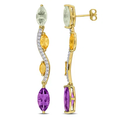 Mimi & Max 8 1/2ct Tgw Sky Blue Topaz Rose De France White Topaz Wavy Drop Earrings Yellow Silver In Gold