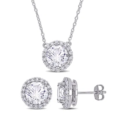 Mimi & Max 8 1/3ct Tgw Created White Sapphire Halo Earring & Pendant Set Sterling Silver